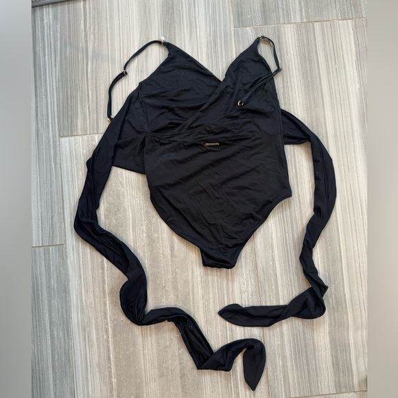 Stella McCartney Black Wrap One-Piece Swimsuit Pearl Detail Size M - Picture 2 of 9